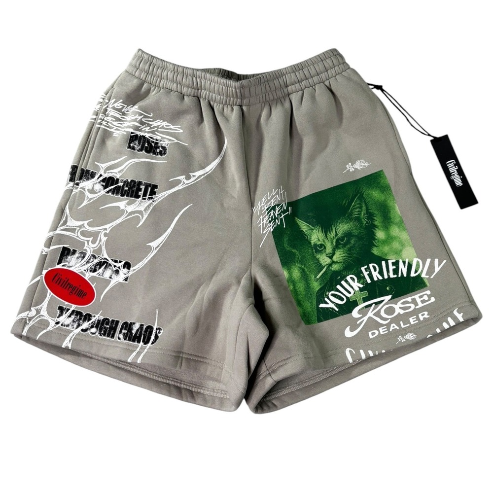 Grey Graphic Men’s Shorts with Green Print